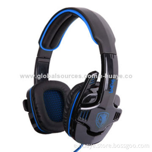PC gaming headset with 7.1 surround sound, soft big ear Pads & soft headband, CE/RoHS marks, blue